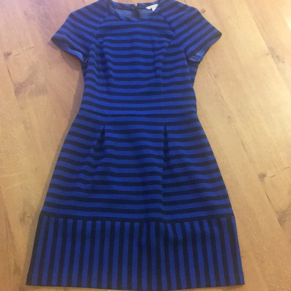 Black and royal blue striped a line dress - Picture 3 of 4
